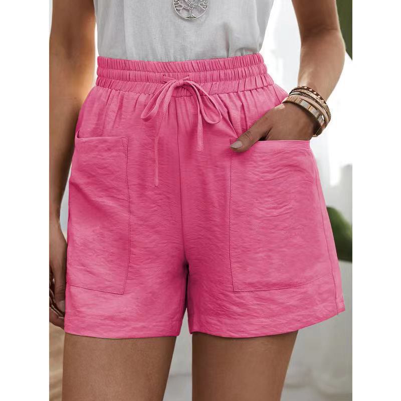 Dashingsoul Linen Solid Color Loose Plus Size High Waist Casual Shorts