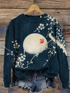 Plum Blossom & Moon Japanese Lino Art Vintage Sweatshirt