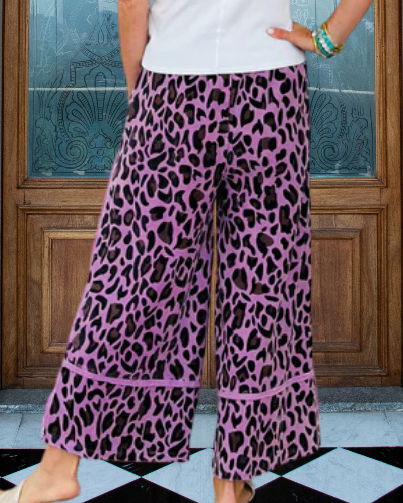 Leopard Print Wide-Leg Pants