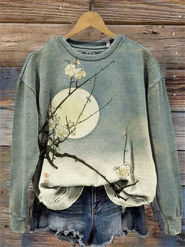 Plum Blossom Full Moon Night Gradient Japanese Art Sweatshirt