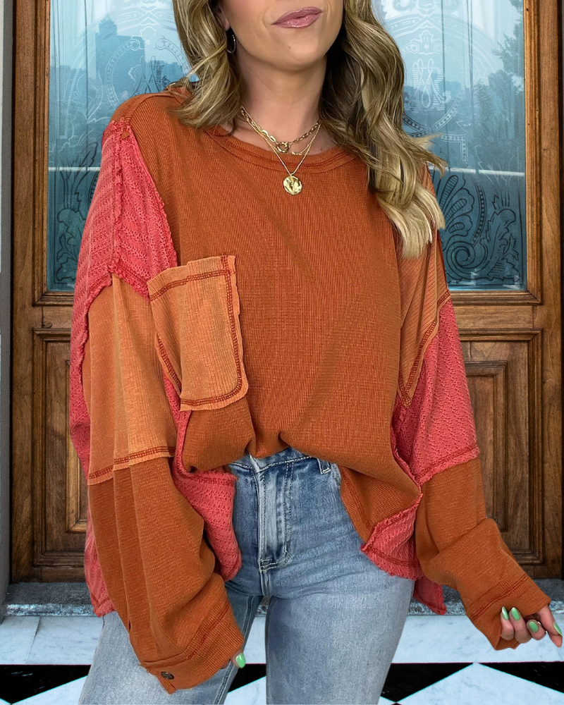 Cut and Sew Contrast Pocket Top