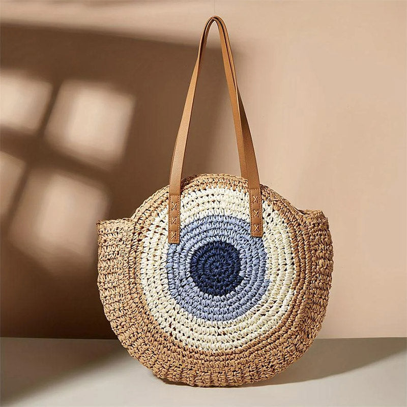 Dashingsoul Beach Vacation Western Fashion Large Capacity Shoulder Round Straw Bag