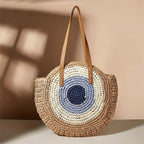 Dashingsoul Beach Vacation Western Fashion Large Capacity Shoulder Round Straw Bag