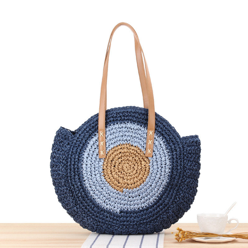 Dashingsoul Beach Vacation Western Fashion Large Capacity Shoulder Round Straw Bag