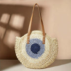 Dashingsoul Beach Vacation Western Fashion Large Capacity Shoulder Round Straw Bag