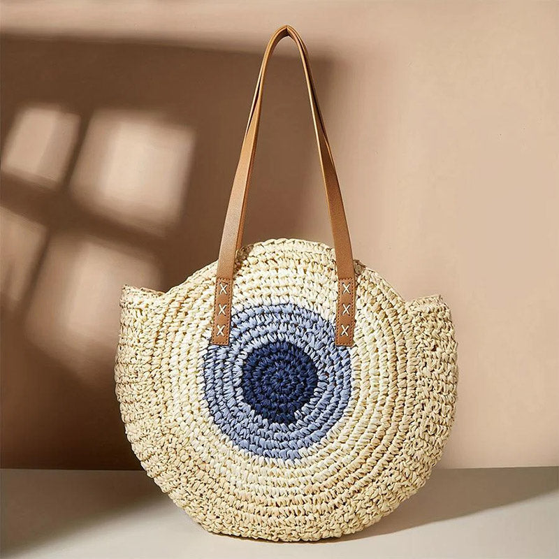 Dashingsoul Beach Vacation Western Fashion Large Capacity Shoulder Round Straw Bag