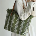 Dashingsoul Beach Vacation Western Fashion Large Capacity Shoulder Stripe Tote Straw Bag