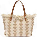 Dashingsoul Beach Vacation Western Fashion Large Capacity Shoulder Stripe Tote Straw Bag