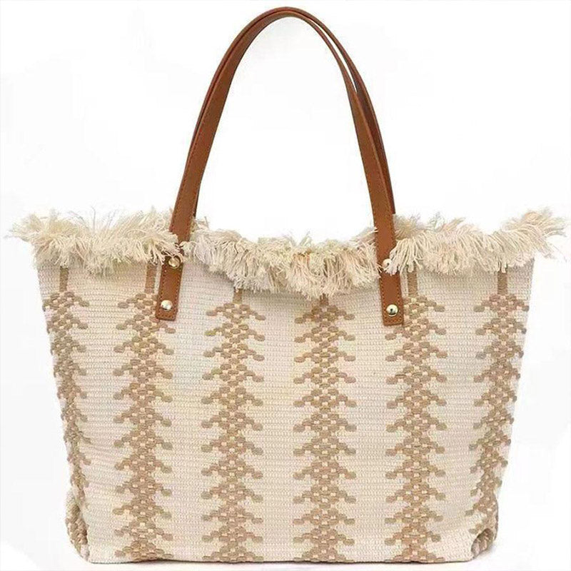 Dashingsoul Beach Vacation Western Fashion Large Capacity Shoulder Stripe Tote Straw Bag
