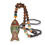 Dashingsoul Vintage Ethnic Style Fish Pendant Long Handmade Beaded Necklace