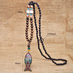 Dashingsoul Vintage Ethnic Style Fish Pendant Long Handmade Beaded Necklace