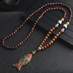 Dashingsoul Vintage Ethnic Style Fish Pendant Long Handmade Beaded Necklace