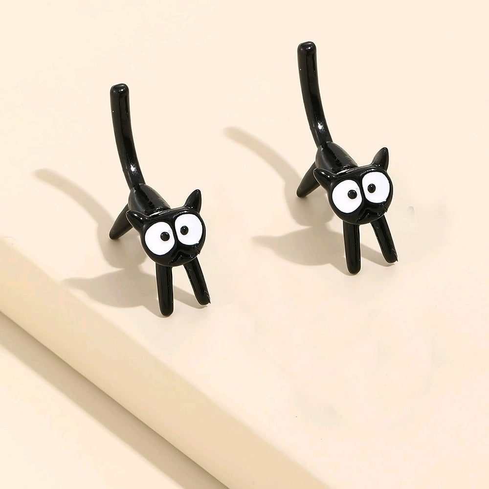 Dashingsoul Cute Black Cat Simple Earrings