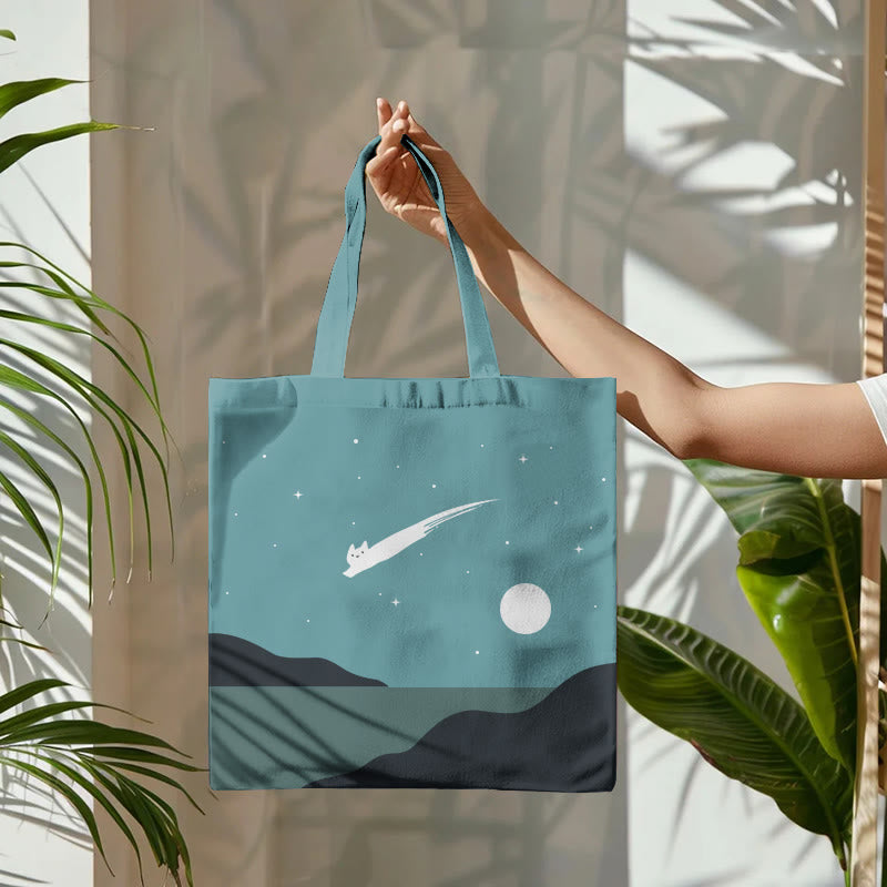 Dashingsoul Abstract Creative Cute Cat Leaping Under The Starry Sky Painting Art Bag