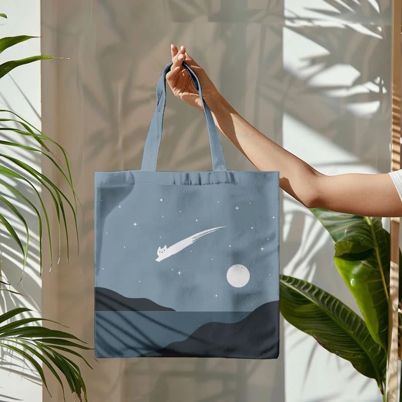Dashingsoul Abstract Creative Cute Cat Leaping Under The Starry Sky Painting Art Bag
