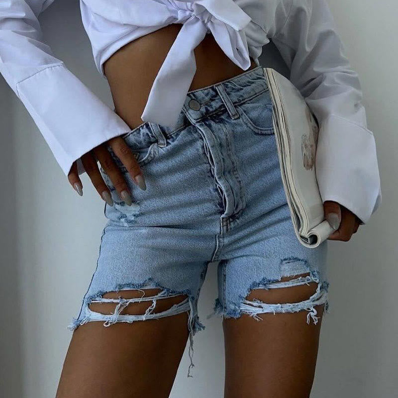 Dashingsoul Ripped Wasteland Style High Waist Denim Shorts