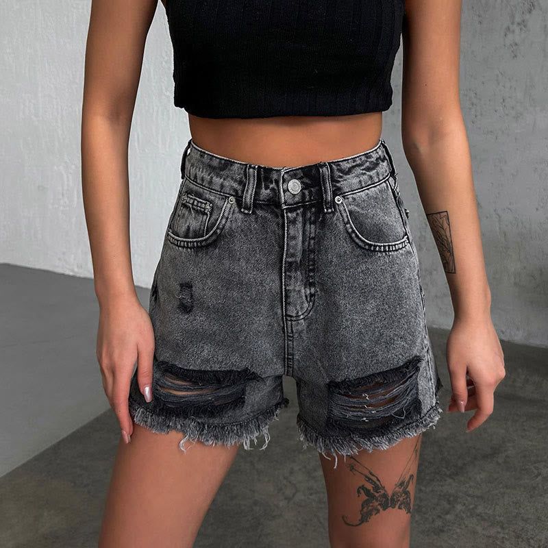Dashingsoul High Waist Ripped Loose Casual Denim Shorts