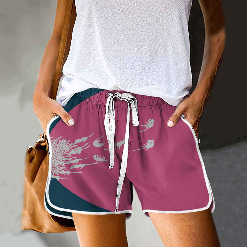 Dashingsoul Abstract Creative Dandelion And Cat Painting Art Drawstring Pocket shorts