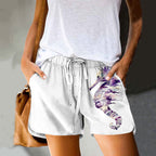 Dashingsoul Watercolor Sfumato Seahorse Asymmetrical Print Pocket Shorts