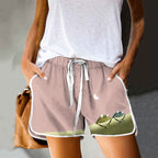 Dashingsoul Simple Frog Color Block Print Drawstring Pocket Shorts