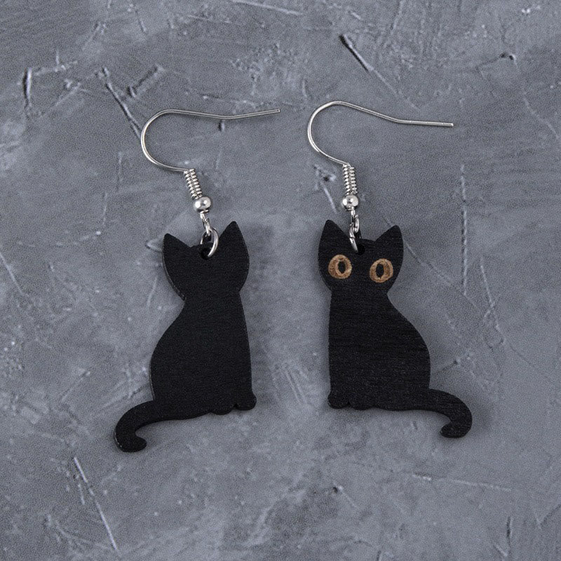 Dashingsoul Halloween Cute Black Cat Skull Cat Earrings