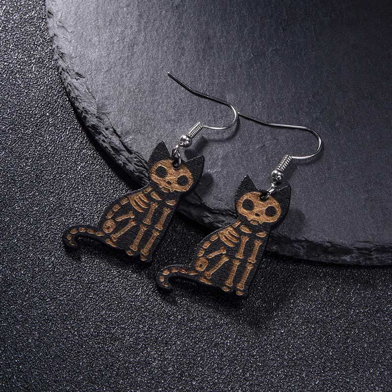 Dashingsoul Halloween Cute Black Cat Skull Cat Earrings