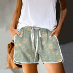 Dashingsoul Women's Retro Floral Print Drawstring Pocket Shorts