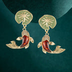 Dashingsoul Japanese Lotus Leaf Koi Earrings