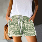 Dashingsoul Women's Japanese Art Plum Blossom Print Drawstring Pocket Shorts