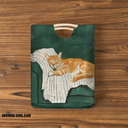 Cute Sleeping Cat Print Woven Handbag