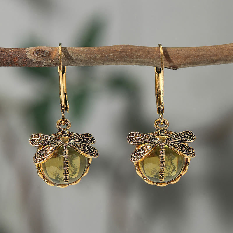 Bohemian Vintage Dragonfly Crystal Drop Earrings