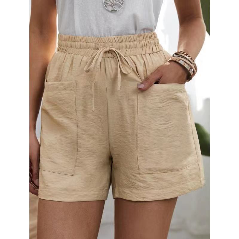 Dashingsoul Linen Solid Color Loose Plus Size High Waist Casual Shorts