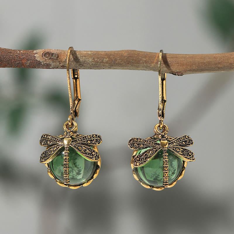 Bohemian Vintage Dragonfly Crystal Drop Earrings