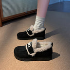 Faux Fur Suede Round Toe Slip-Ons