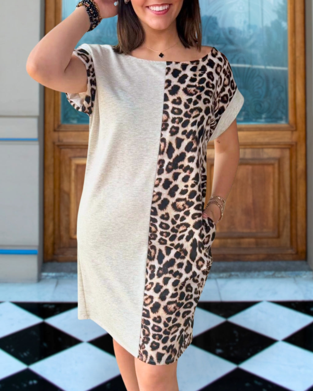 Leopard Print Patchwork Dress