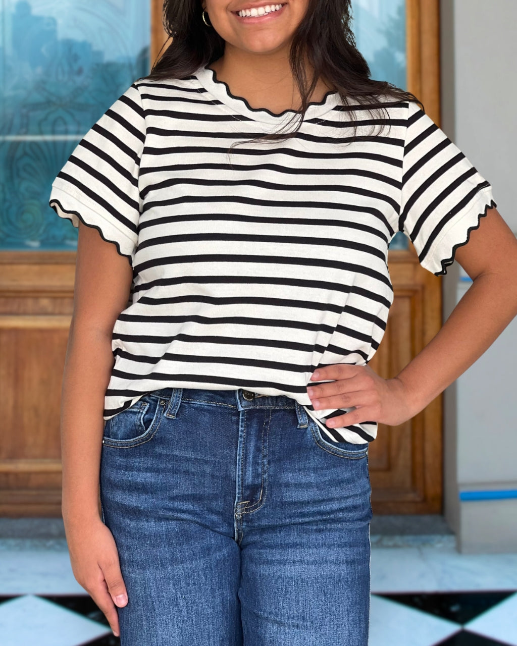 Ruffled Edge Striped Top