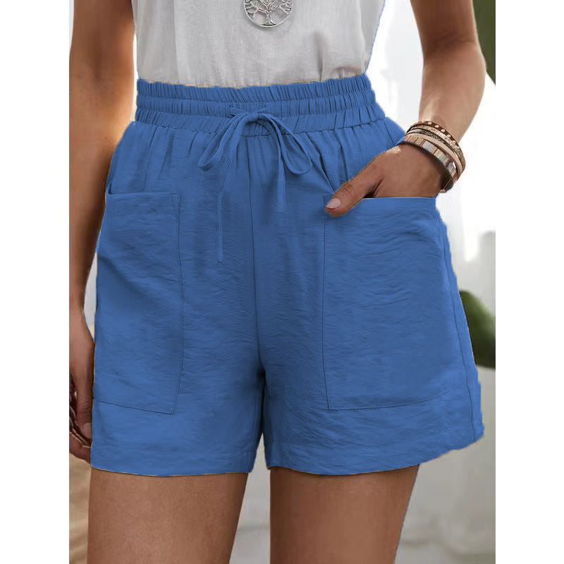 Dashingsoul Linen Solid Color Loose Plus Size High Waist Casual Shorts