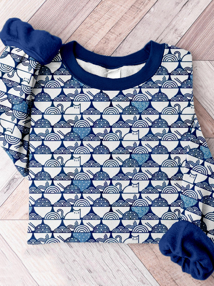 Funny Japanese Art Cat Noodle Comfy Sweatshirt