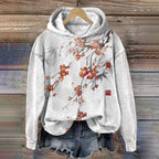 Women's Retro Red Plum Blossom Art Print Hooded Sweatshirt