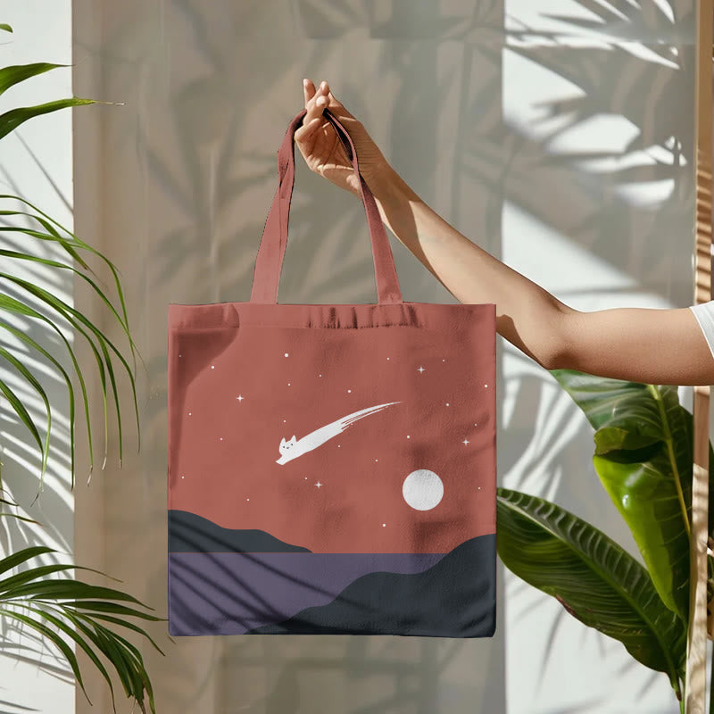 Dashingsoul Abstract Creative Cute Cat Leaping Under The Starry Sky Painting Art Bag