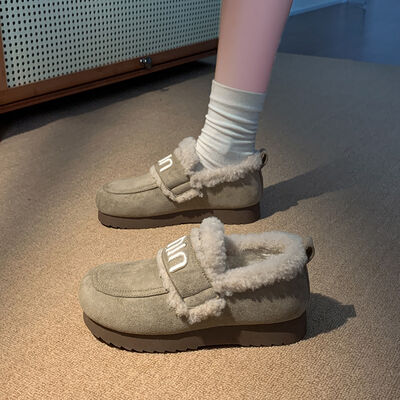 Faux Fur Suede Round Toe Slip-Ons