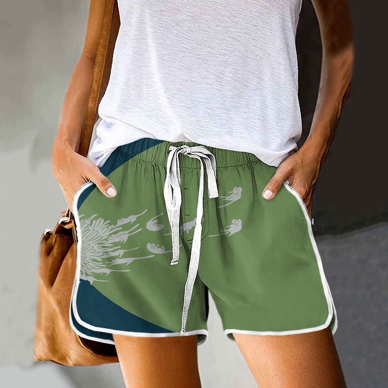 Dashingsoul Abstract Creative Dandelion And Cat Painting Art Drawstring Pocket shorts
