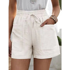 Dashingsoul Linen Solid Color Loose Plus Size High Waist Casual Shorts