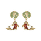 Dashingsoul Japanese Lotus Leaf Koi Earrings