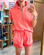Simple Half Zip Shorts Set