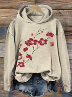 Cherry Blossom Japanese Lino Art Cozy Hoodie