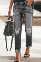 Washed Cut Out Ripped Jeans