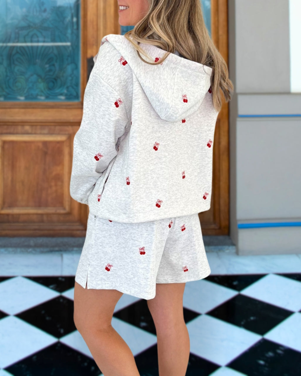 Cherry Embroidered Hoodie Set