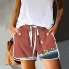 Dashingsoul Simple Frog Color Block Print Drawstring Pocket Shorts