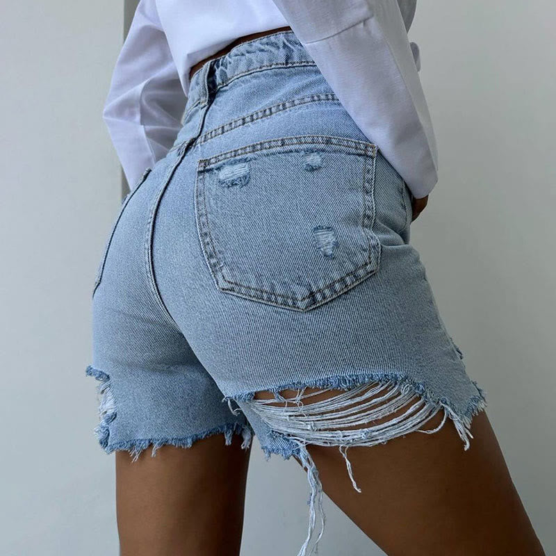 Dashingsoul Ripped Wasteland Style High Waist Denim Shorts